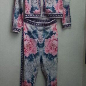 Large size, 2 Piece , floral design stretch bottoms and matching zip up  jacket